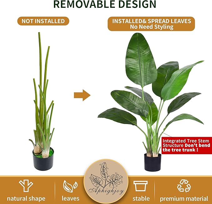 Artificial Bird of Paradise - Fake Plants Indoor Faux Tropical Palm Potted Dypsis Lutescens for Home Office Decor Housewarming (4FT-1Pack)