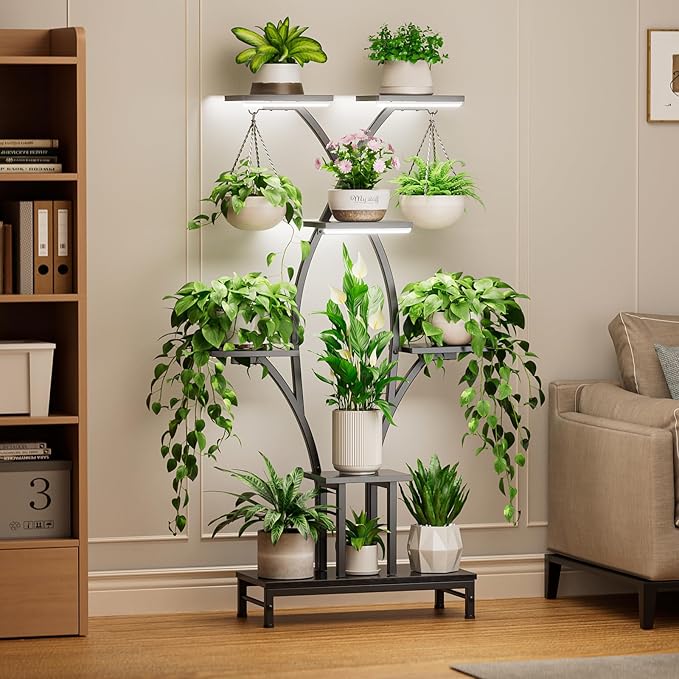 Plant Stand Indoor with Grow Lights - 7 Tiered Metal Corner Shelf for Multiple Plants, 64" Corner Plant Stand for Indoor Plants, X-Shaped Plant Rack for Home, Living Room, Office & Patio Decor