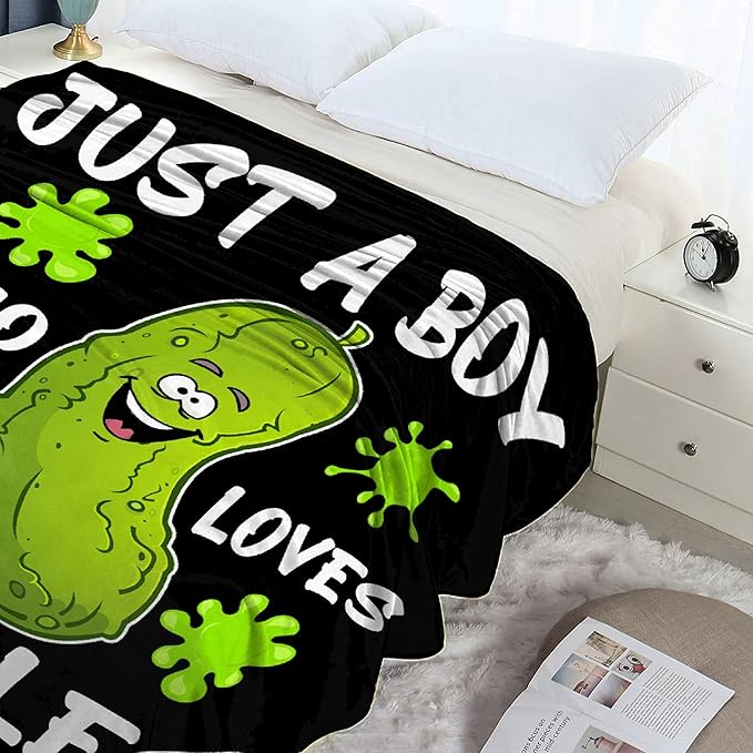 Just A Boy Who Loves Pickles Blanket Soft Blankets and Throws Flannel Cozy Lightweight Quilt Gift Perfect for Bed Sofa Couch-40 x30 Extra Small for Pets