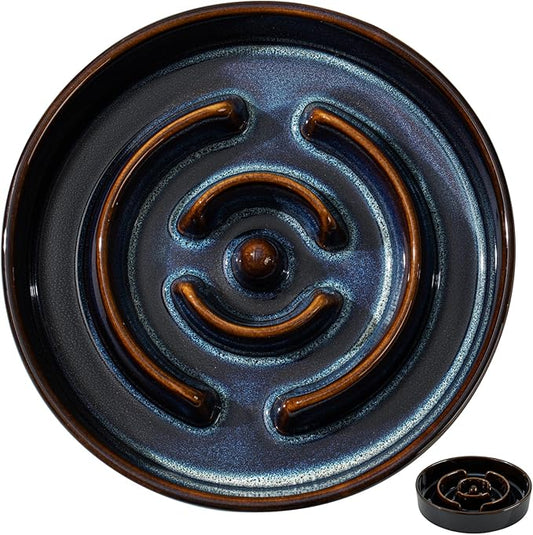 Ceramic 9.5inch Dog Bowl Slow Feeder for Large Dog, Pet Slow Dish, Stop Bloat, Preventing Choking(Single Bowl, Starry Sky)