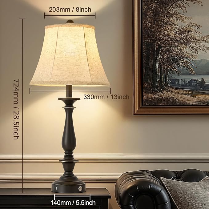 AIDENOEY 28.5" Traditional Table Lamp Set of 2, Rustic Farmhouse Table Lamps for Living Room Bedroom, Bedside Desk Lamps Vintage Nightstand Lamps with Silk Fabric Shades, Oil Rubbed Bronze