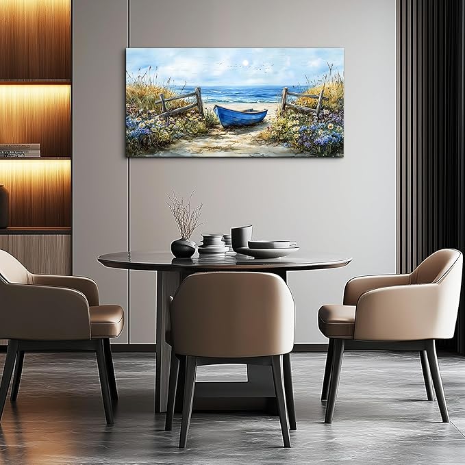 ZUITINGHUA Canvas Wall Art For Living Room Wall Decor For Bedroom Office Wall Decoration Seaside Landscape Painting Boat Pictures Artwork Room Aesthetic Home Decor 20x40 In