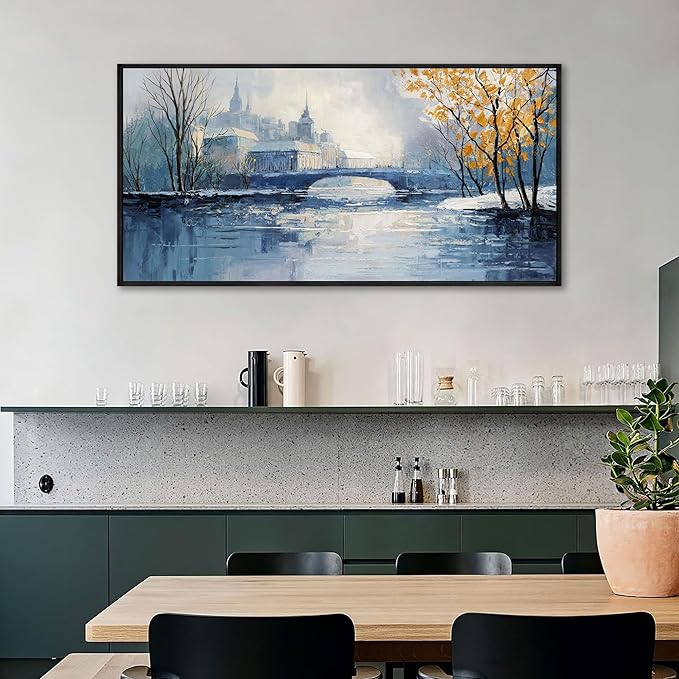 yiijeah Paintings Wall Decor - Wall Frames for Living Room Decorations Abstract Canvas Wall Art Blue and White Extra Large Artwork for Bedroom Office Home Decoration