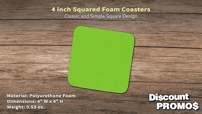 10 Squared Foam Coasters Pack, 4 inch - PU Foam, Foldable - Lime Green