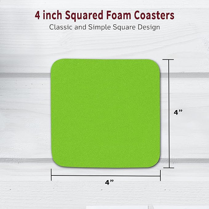 10 Squared Foam Coasters Pack, 4 inch - PU Foam, Foldable - Lime Green