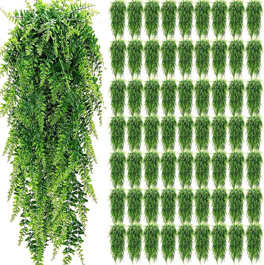 Geosar 64 Pcs Artificial Hanging Plants 32 Inch Hanging Boston Ferns Plastic Fake Plants for Wall Room Garden Wedding Garland Indoor Outdoor Decoration, No Basket