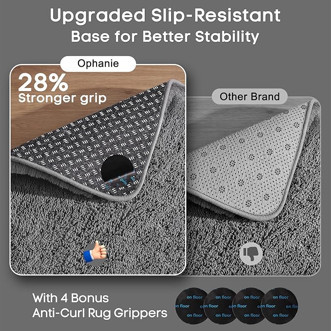 Ophanie Area Rugs for Living Room Bedroom, Upgrade Non-Slip Fluffy Soft Grey Shag Carpet, Indoor Floor Gray 4x6 Fuzzy Shaggy Living Room Plush Rug for Kids Home Dorm Decor Aesthetic