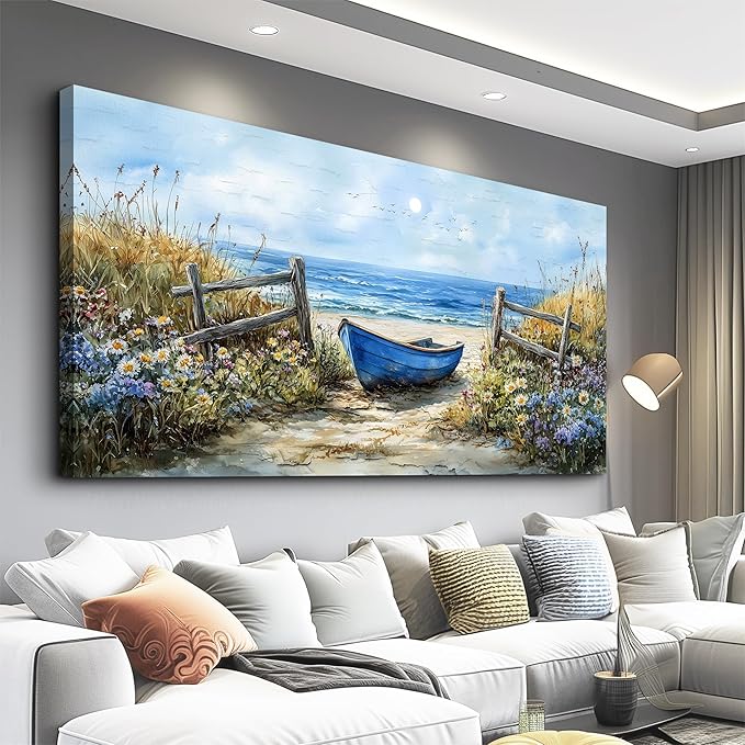 ZUITINGHUA Canvas Wall Art For Living Room Wall Decor For Bedroom Office Wall Decoration Seaside Landscape Painting Boat Pictures Artwork Room Aesthetic Home Decor 20x40 In