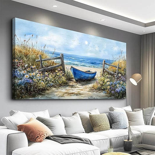 ZUITINGHUA Canvas Wall Art For Living Room Wall Decor For Bedroom Office Wall Decoration Seaside Landscape Painting Boat Pictures Artwork Room Aesthetic Home Decor 20x40 In