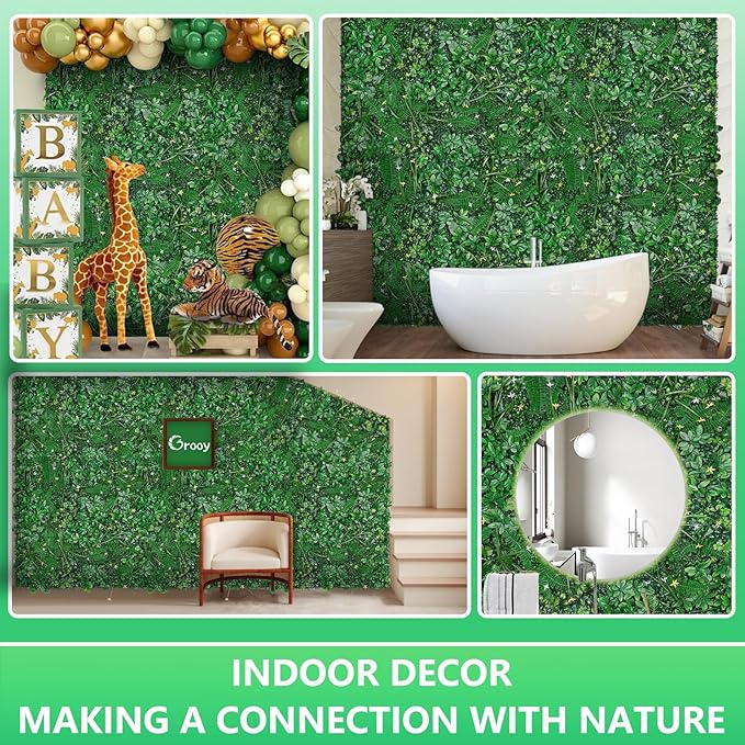 Grass Wall 20"x20" Pack of 16, Artificial Boxwood Panels, Privacy Hedge Fence Screen with UV Protection, Greenery Backdrop for Indoor Home Wedding Decor and Outdoor Garden Backyard
