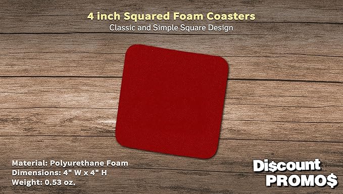 10 Squared Foam Coasters Pack, 4 inch - PU Foam, Foldable - Red