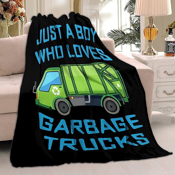 Boy Who Loves Garbage Trucks Blanket Soft Blankets and Throws Flannel Cozy Lightweight Quilt Gift Perfect for Bed Sofa Couch-120 x90 Extra Large for Family