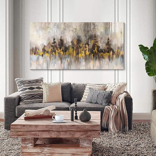 YDYSUNE Brown and Gold Abstract Wall Art Large Canvas Picture for Living Room, Bedroom, Office Moden Elegant Painting Wall Decor for Stylish Home Decoration Pictures 24x48Inch