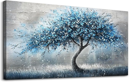 hyidecorart Large Wall Art Prints Abstract Canvas Painting Blue Tree Picture Landscape Artwork Office Decor Modern Poster Ready To Hang Framed For Living Room Bedroom Home Decorations Wall Decor