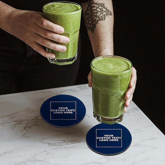 10 Round Foam Bud Coasters Pack, 4 inch - Customizable Text, Logo - PU Foam, Party Favor - Navy Blue