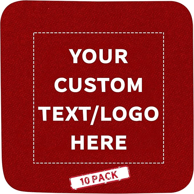10 Squared Foam Coasters Pack, 4 inch - Customizable Text, Logo - PU Foam, Foldable - Red