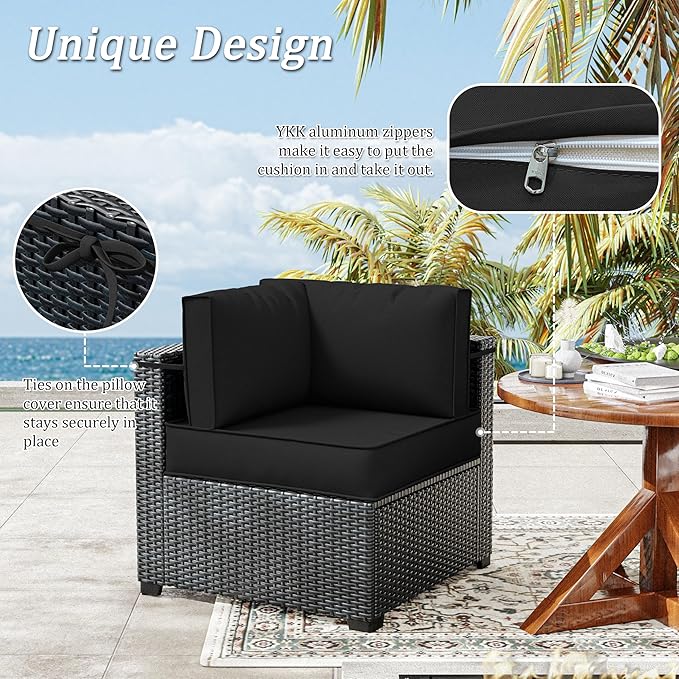 14 Pcs Outdoor Patio Cushion Covers, Replaceable Waterproof Furniture Covers, Outdoor Non-Slip Covers with Zippers, Couch 3 Sizes, Covers Only (Black)