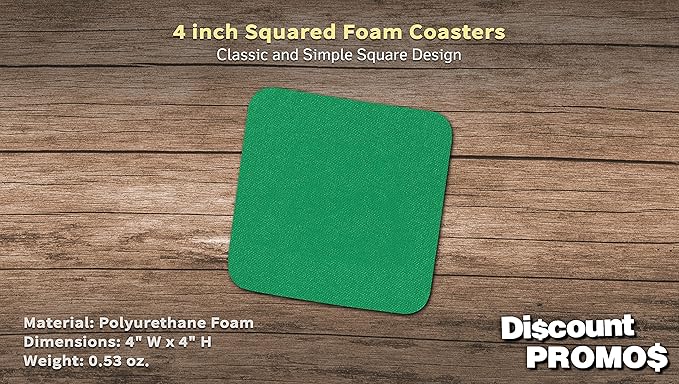 10 Squared Foam Coasters Pack, 4 inch - PU Foam, Foldable - Kelly Green