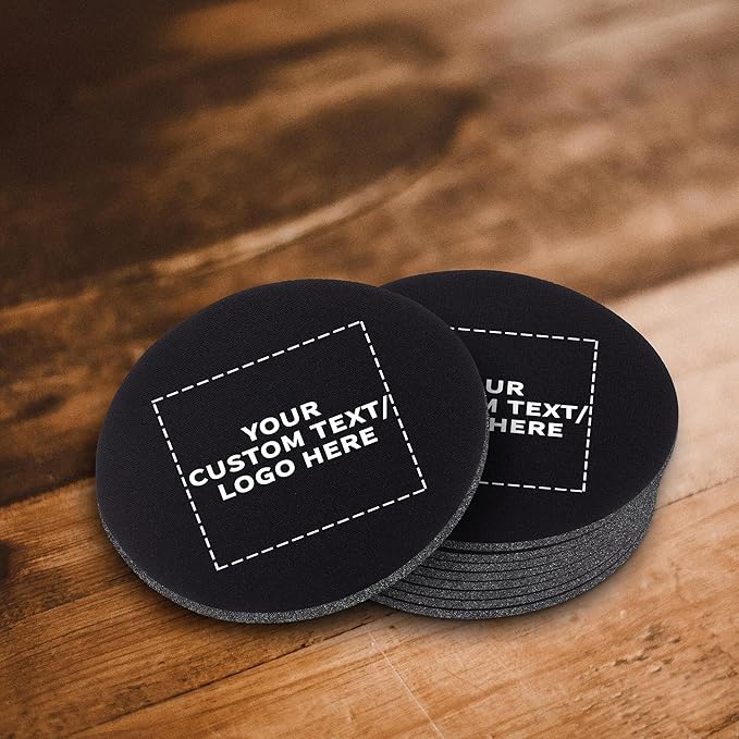 10 Round Foam Bud Coasters Pack, 4 inch - Customizable Text, Logo - PU Foam, Party Favor - Black