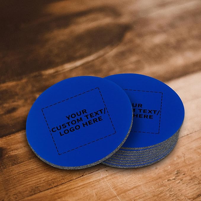 10 Round Foam Bud Coasters Pack, 4 inch - Customizable Text, Logo - PU Foam, Party Favor - Royal Blue
