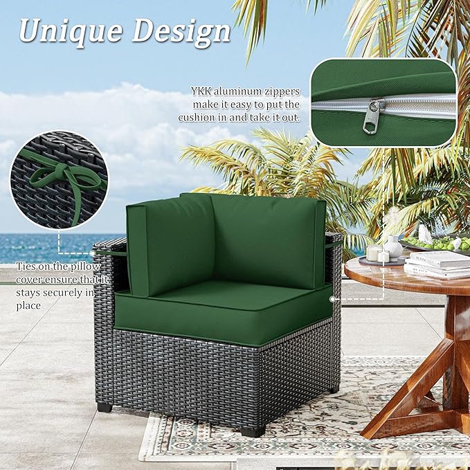 14 Pcs Outdoor Patio Cushion Covers, Replaceable Waterproof Furniture Covers, Outdoor Non-Slip Covers with Zippers, Couch 3 Sizes, Covers Only (Green)