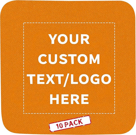 10 Squared Foam Coasters Pack, 4 inch - Customizable Text, Logo - PU Foam, Foldable - Neon Orange