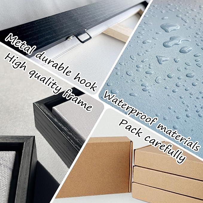 XLSJERST Large Abstract Frame Wall Art - Black and Blue Cnavas Framed Artwork for Walls Modern Minimalist Boho Gray Pictures Wall Decor for Living Room Bedroom Office Home Decoration 86x39 Inches