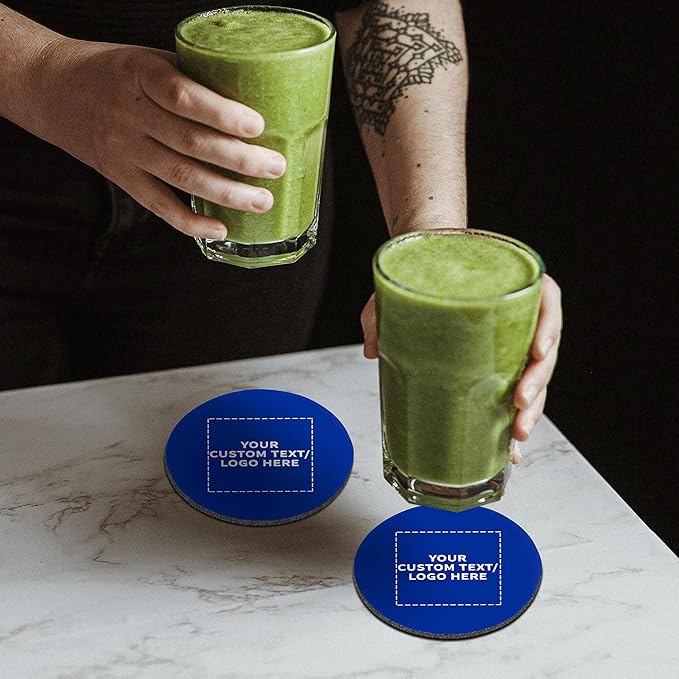 10 Round Foam Bud Coasters Pack, 4 inch - Customizable Text, Logo - PU Foam, Party Favor - Royal Blue