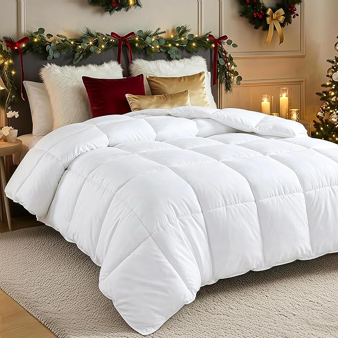 Utopia Bedding Comforters Queen Size, All Season Duvet Insert, Down Alternative Box Stitched Bed Comforter with Corner Tabs, Machine Washable (White)