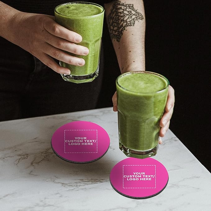 10 Round Foam Bud Coasters Pack, 4 inch - Customizable Text, Logo - PU Foam, Party Favor - Neon Pink