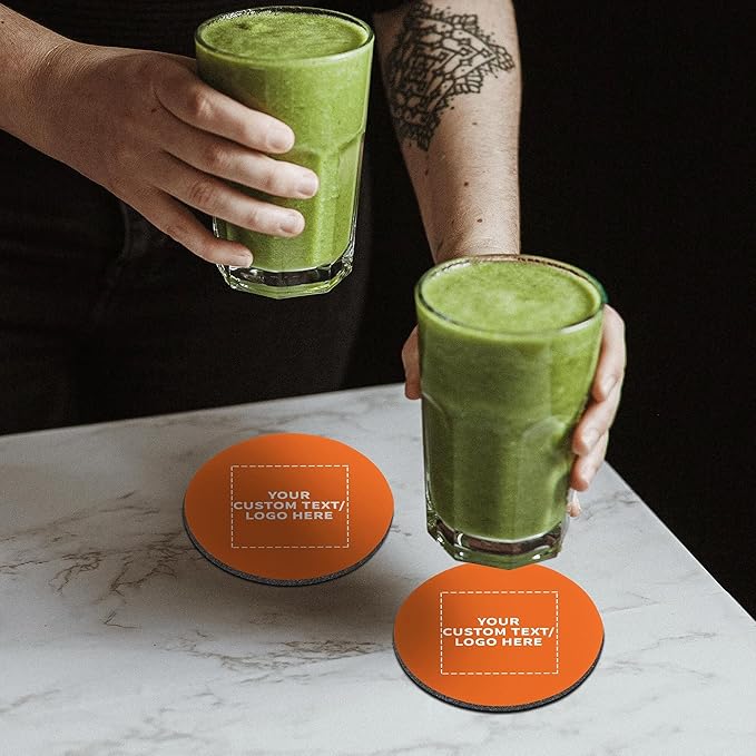 10 Round Foam Bud Coasters Pack, 4 inch - Customizable Text, Logo - PU Foam, Party Favor - Neon Orange