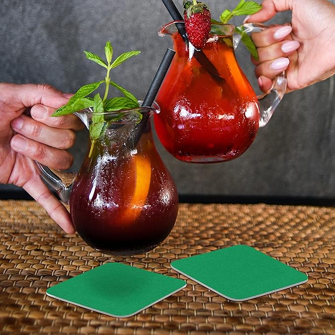 10 Squared Foam Coasters Pack, 4 inch - PU Foam, Foldable - Kelly Green