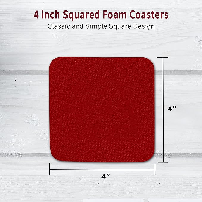 10 Squared Foam Coasters Pack, 4 inch - PU Foam, Foldable - Red
