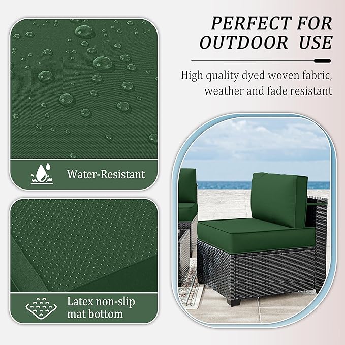 14 Pcs Outdoor Patio Cushion Covers, Replaceable Waterproof Furniture Covers, Outdoor Non-Slip Covers with Zippers, Couch 3 Sizes, Covers Only (Green)
