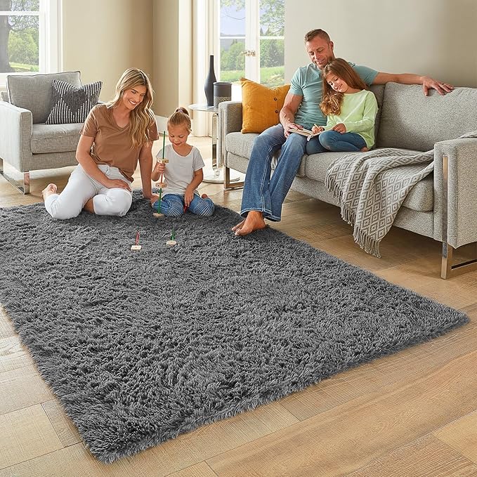 Ophanie Area Rugs for Living Room Bedroom, Upgrade Non-Slip Fluffy Soft Grey Shag Carpet, Indoor Floor Gray 4x6 Fuzzy Shaggy Living Room Plush Rug for Kids Home Dorm Decor Aesthetic