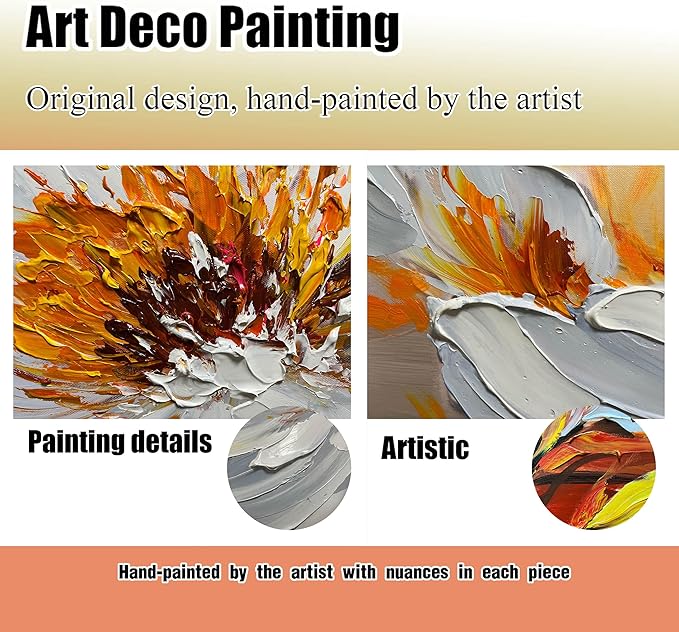 Hand Painted Flower Painting Wall Art for Bedroom - Abstract Painting Wall Art for Living Room - Big Picture Frames for Wall Size 29" x 59"