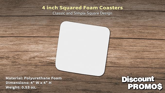 10 Squared Foam Coasters Pack, 4 inch - PU Foam, Foldable - White