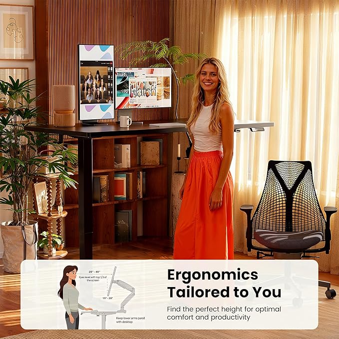 ErGear Height Adjustable Electric Standing Desk, 47.2 x 23.6 Inches Sit Stand up Desk, Memory Computer Home Office Desk with Two-Piece Desktop (Black)