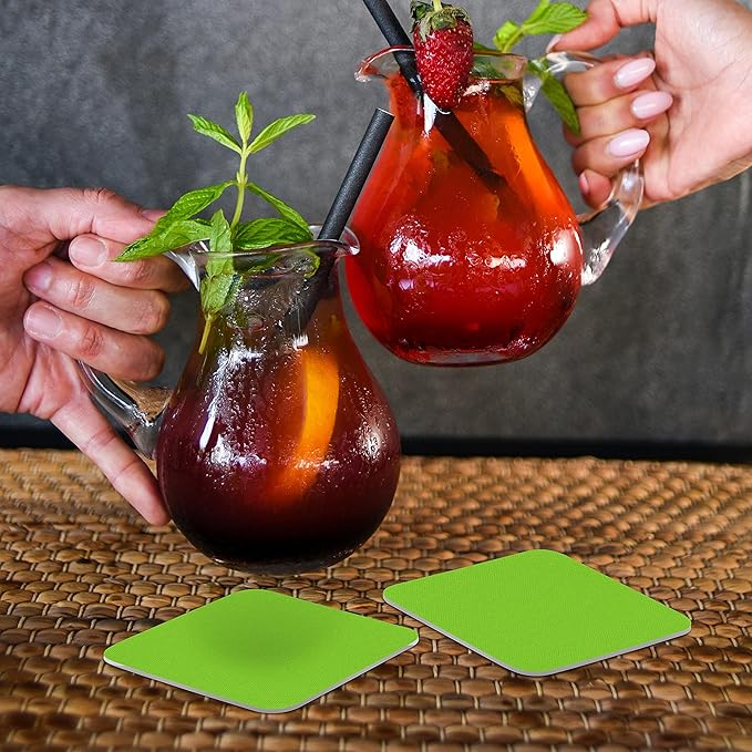 10 Squared Foam Coasters Pack, 4 inch - PU Foam, Foldable - Lime Green