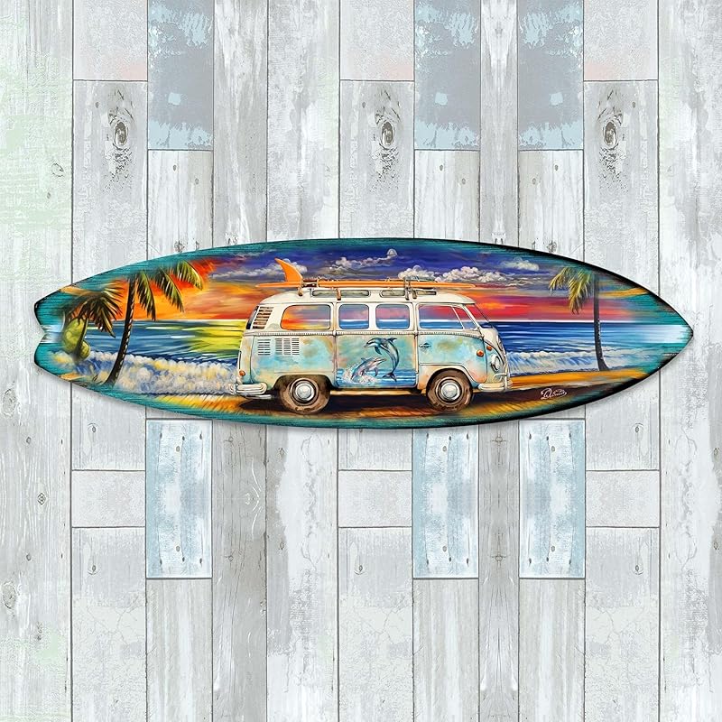 36-inch VW Surf Van at the Beach Wall Art, Handcrafted Coastal Holiday Décor by G. Debrekht