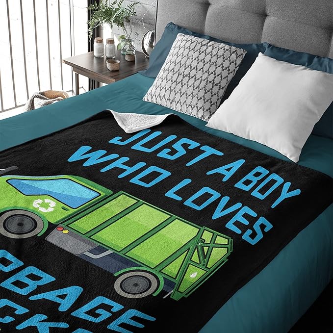 Custom Throw Blanket Just A Boy Who Loves Garbage Truck with Your Text Custom Throw Blanket with Your Text Personalized Blankets Best Gifts for Family, Friends 60"x50" Medium for Teen