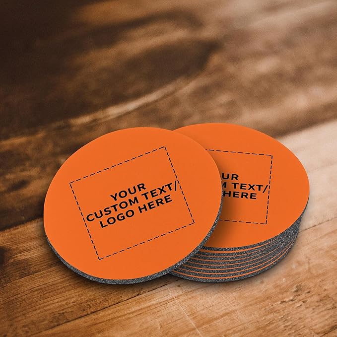 10 Round Foam Bud Coasters Pack, 4 inch - Customizable Text, Logo - PU Foam, Party Favor - Neon Orange