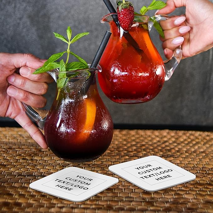 10 Squared Foam Coasters Pack, 4 inch - Customizable Text, Logo - PU Foam, Foldable - White