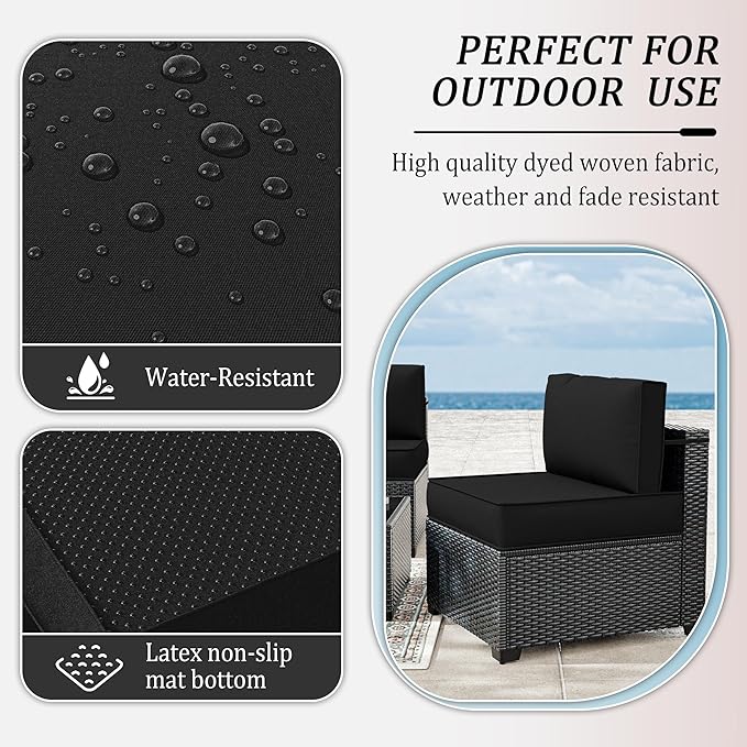 14 Pcs Outdoor Patio Cushion Covers, Replaceable Waterproof Furniture Covers, Outdoor Non-Slip Covers with Zippers, Couch 3 Sizes, Covers Only (Black)