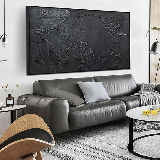 Black Abstract Hand Painted Wall Art for Living Room - Minimalist Large Canvas Wall Art for Office - Frames Wall Decor Bedroom Size 29" x 59"