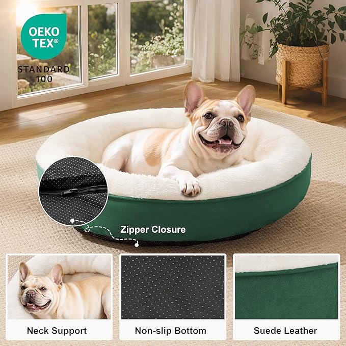 Love's cabin Round Donut Cat and Dog Cushion Bed, 30in Pet Bed for Medium or Large Dogs, Anti-Slip & Water-Resistant Bottom, Soft Durable Fabric Pet beds, Washable Calming Cat & Dog Bed Green