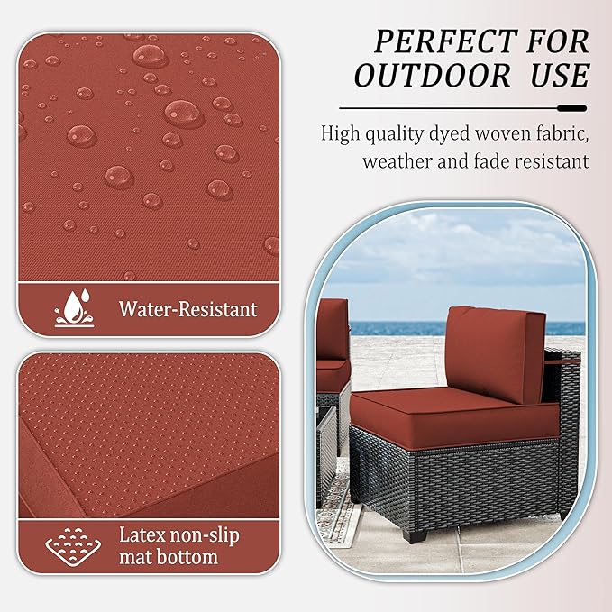 14 Pcs Outdoor Patio Cushion Covers, Replaceable Waterproof Furniture Covers, Outdoor Non-Slip Covers with Zippers, Couch 3 Sizes, Covers Only (Terra Red)