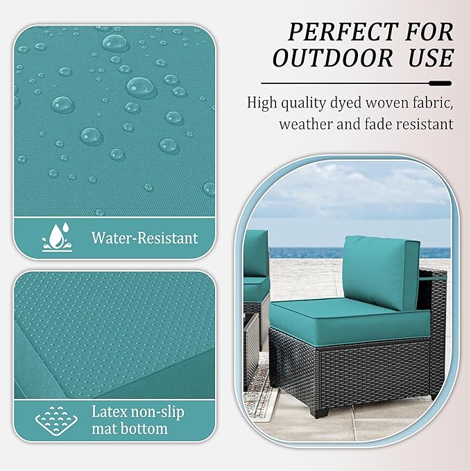 14 Pcs Outdoor Patio Cushion Covers, Replaceable Waterproof Furniture Covers, Outdoor Non-Slip Covers with Zippers, Couch 3 Sizes, Covers Only (Lake Blue)