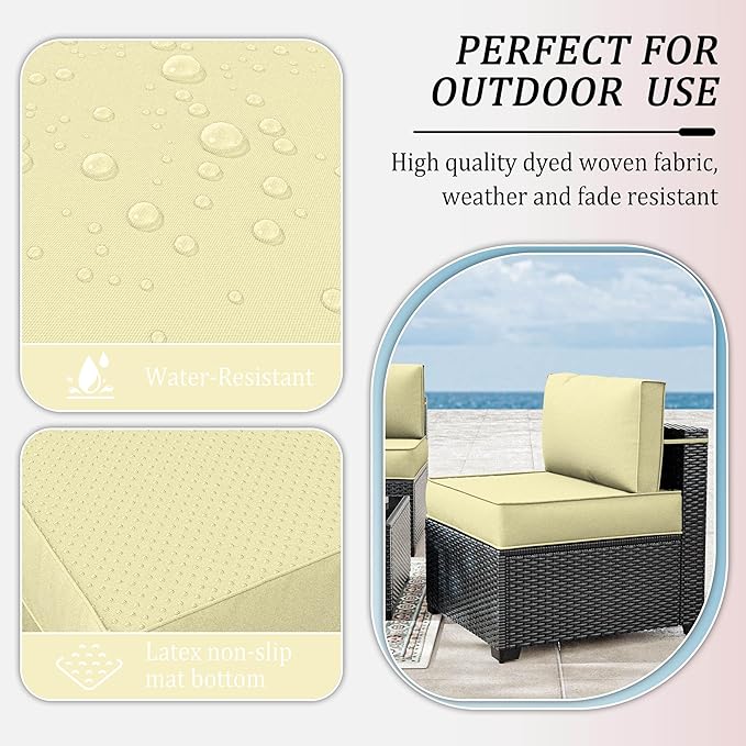 14 Pcs Outdoor Patio Cushion Covers, Replaceable Waterproof Furniture Covers, Outdoor Non-Slip Covers with Zippers, Couch 3 Sizes, Covers Only (Light Yellow)
