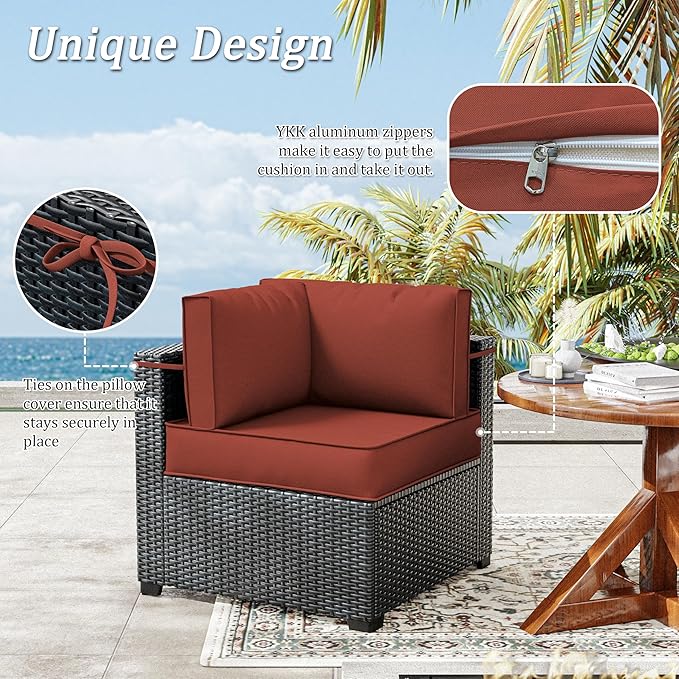 14 Pcs Outdoor Patio Cushion Covers, Replaceable Waterproof Furniture Covers, Outdoor Non-Slip Covers with Zippers, Couch 3 Sizes, Covers Only (Terra Red)